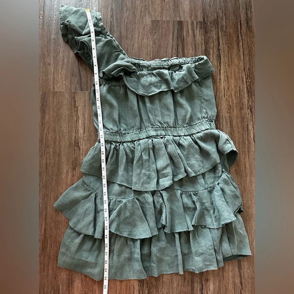 Isabel Marant Etoile One -Shoulder Ruffled Mini Dress in Sage Green. Size M. - Picture 13 of 16